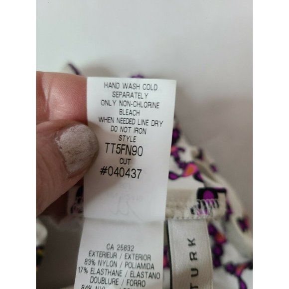 Trina Turk White Purple Shirred Side Hipster Kon Tiki Bikini Bottom Sz 4 - Picture 7 of 7